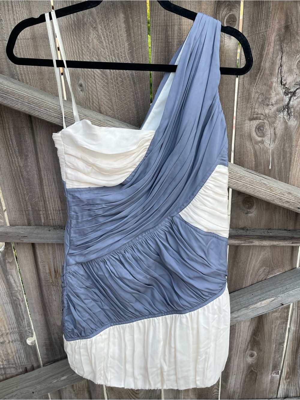 Abaeté Blue Ivory Silk Draped Asymmetrical One Shoulder Dress Size 12 Designer - Picture 5 of 7